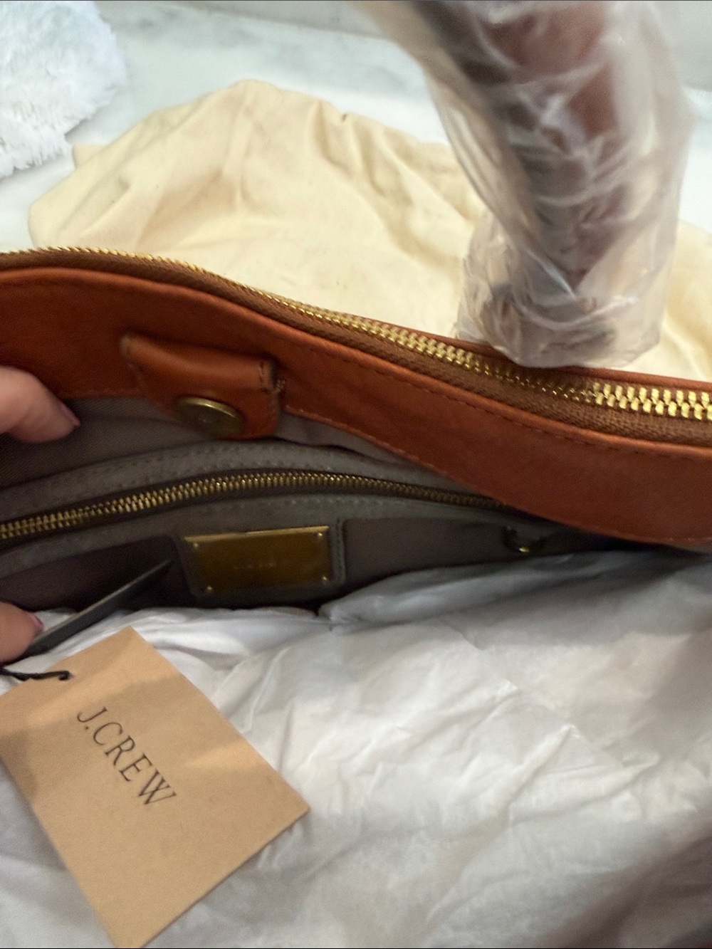 J. Crew Cognac Leather Satchel with Gold-Tone Hardware - Picture 4 of 5